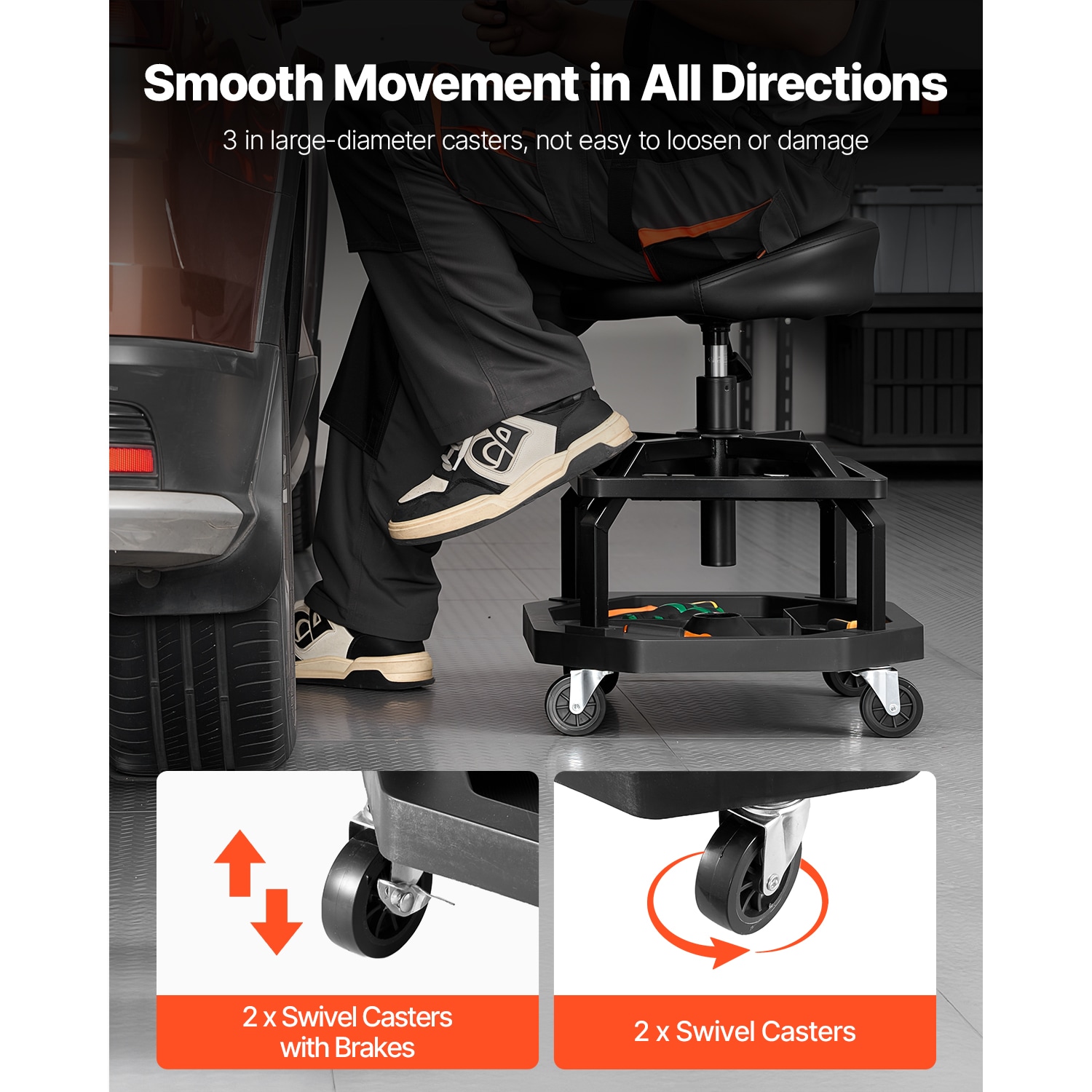 Adjustable Rolling Garage Shop Stool With Wheels And Padded Seat_voghion.com